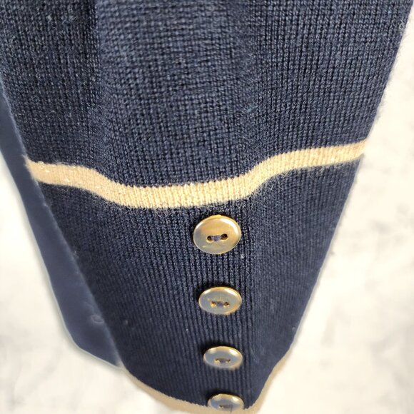 Alain Manoukian Navy Gold Stripe 49% Merino Wool Knit Sweater - Picture 5 of 8